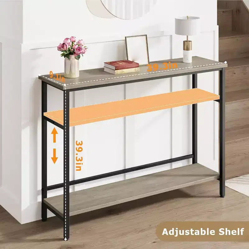 Console de 39 po, table de canapé étroite à 2 niveaux, table derrière le canapé avec étagère réglable, console de salon, couloir, entrée