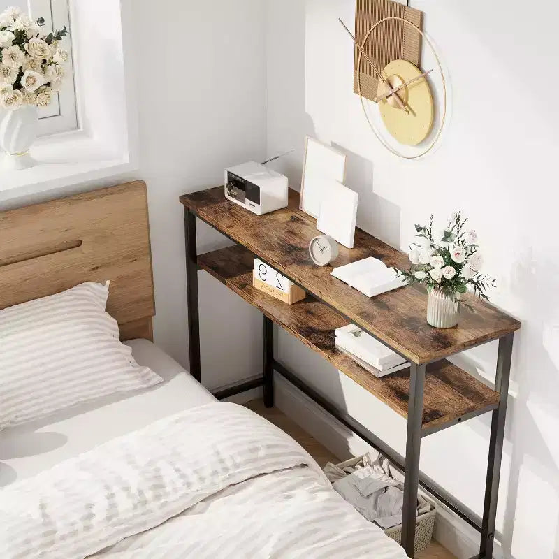 Console de 39 po, table de canapé étroite à 2 niveaux, table derrière le canapé avec étagère réglable, console de salon, couloir, entrée