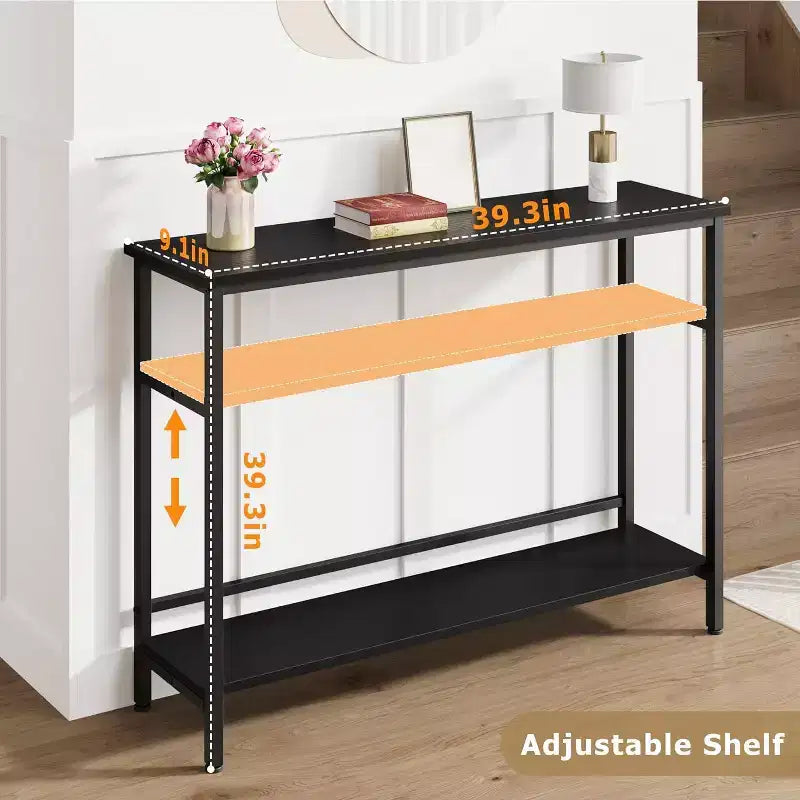 Console de 39 po, table de canapé étroite à 2 niveaux, table derrière le canapé avec étagère réglable, console de salon, couloir, entrée