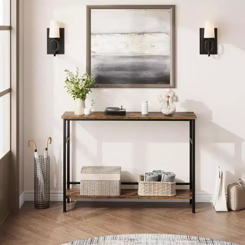 Console de 39 po, table de canapé étroite à 2 niveaux, table derrière le canapé avec étagère réglable, console de salon, couloir, entrée