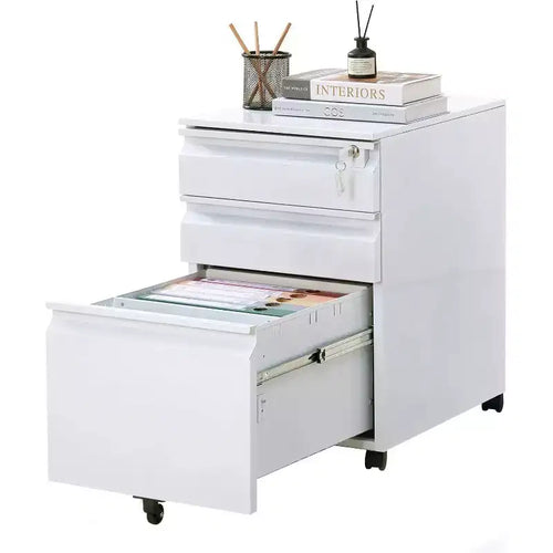 Acekool Caisson de bureau mobile à 3 tiroirs – Rangement verrouillable avec roulettes anti-basculement, compatible avec les dossiers lettres/format légal/A4, organisateur sous le bureau, noir