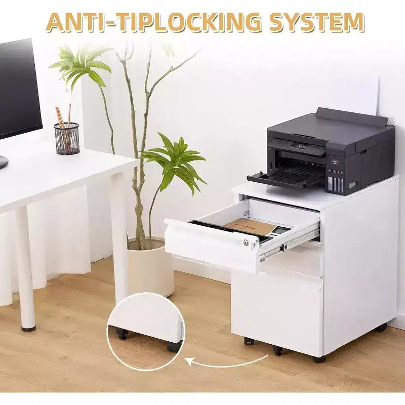 Acekool Caisson de bureau mobile à 3 tiroirs – Rangement verrouillable avec roulettes anti-basculement, compatible avec les dossiers lettres/format légal/A4, organisateur sous le bureau, noir