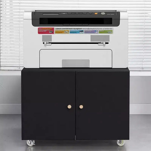 Acekool Mobile Printer Cabinet - 2-Door Storage w/ Adjustable Shelf, Under-Desk Design for Office & Small Spaces, 23.6 Black Organizer
