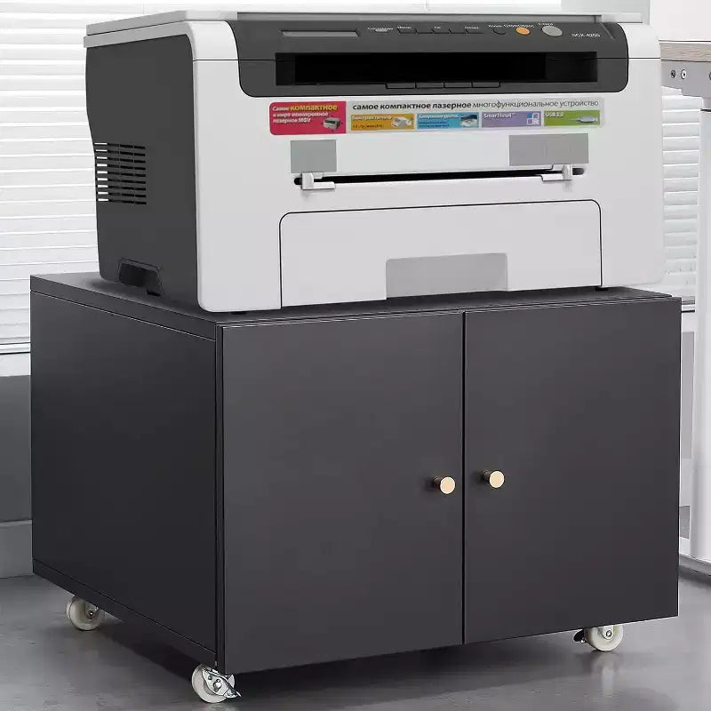 Meuble d'imprimante mobile Acekool - Rangement 2 portes avec étagère réglable, design sous bureau pour bureau et petits espaces, organisateur noir 23,6"