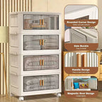 Boîtes de rangement pliables Acekool 31,5 avec couvercles, organiseur empilable à 4 niveaux avec portes magnétiques et roulettes pour le salon