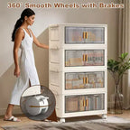 Boîtes de rangement pliables Acekool 31,5 avec couvercles, organiseur empilable à 4 niveaux avec portes magnétiques et roulettes pour le salon