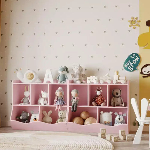 Acekool Kids Bookshelf with Storage Cubbies, Toy Organizer and Bookcase for Playroom, Bedroom, Nursery, White