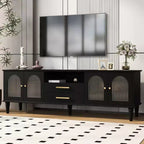 Meuble TV Bestier 69 pour téléviseurs jusqu'à 75 pouces, meuble de salon, console média avec portes en verre cannelé cintrées, 2 tiroirs de rangement