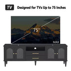 Meuble TV Bestier 69 pour téléviseurs jusqu'à 75 pouces, meuble de salon, console média avec portes en verre cannelé cintrées, 2 tiroirs de rangement