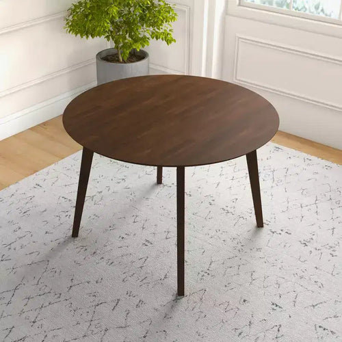 48 Mid-Century Walnut Solid-Wood Dining Table  Kid-Safe Beveled Edge, Seats 4, Brown Stain Finish