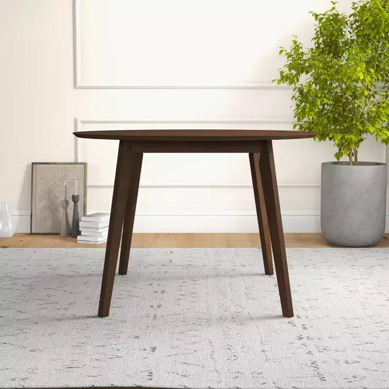 Table à manger 48 po en noyer massif de style milieu de siècle, bord biseauté sécuritaire pour enfants, 4 places, fini teinté brun