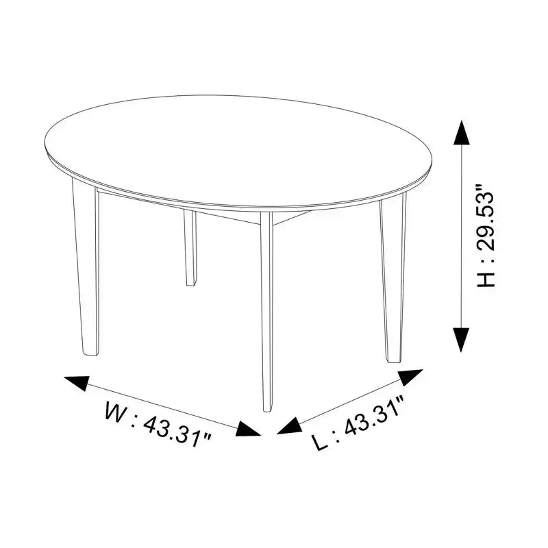 Table à manger 48 po en noyer massif de style milieu de siècle, bord biseauté sécuritaire pour enfants, 4 places, fini teinté brun