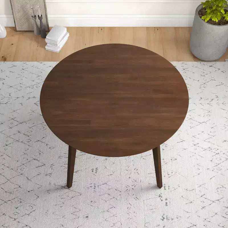 Table à manger 48 po en noyer massif de style milieu de siècle, bord biseauté sécuritaire pour enfants, 4 places, fini teinté brun