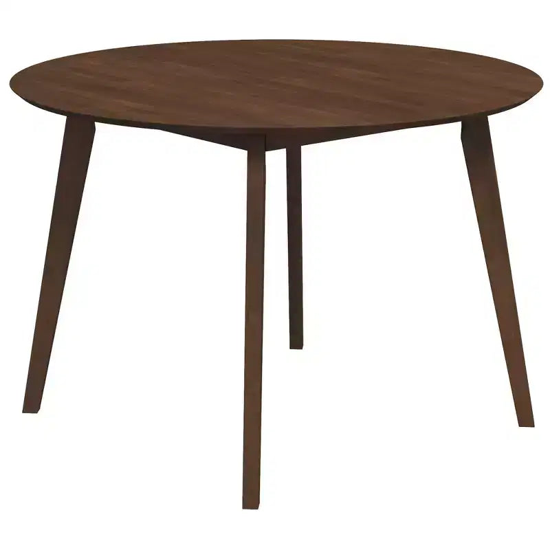 Table à manger 48 po en noyer massif de style milieu de siècle, bord biseauté sécuritaire pour enfants, 4 places, fini teinté brun