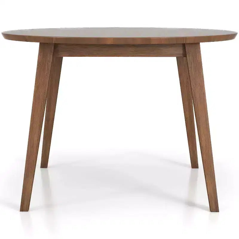Table à manger 48 po en noyer massif de style milieu de siècle, bord biseauté sécuritaire pour enfants, 4 places, fini teinté brun