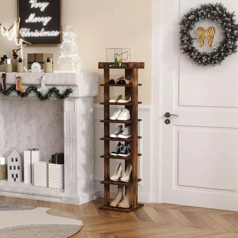 Tree City - Meuble à Chaussures Vertical en Bois à 7 Niveaux de 114 cm pour Entrée, Placard et Petits Espaces, Peut Contenir 7 à 10 Paires
