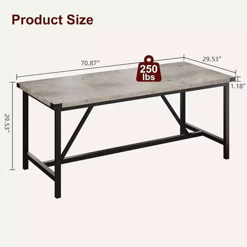 Grande table de cuisine rectangulaire de 180 cm, table à manger en bois de style rustique pour 8 personnes, table de dîner moderne pour la maison, le bureau, la salle à manger, le salon