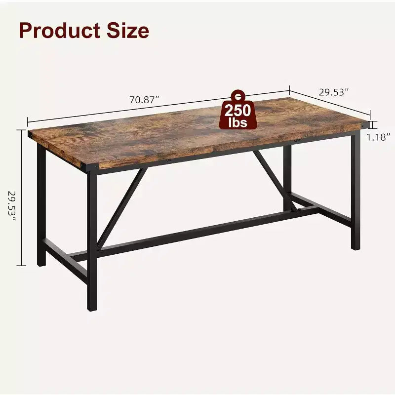 Grande table de cuisine rectangulaire de 180 cm, table à manger en bois de style rustique pour 8 personnes, table de dîner moderne pour la maison, le bureau, la salle à manger, le salon