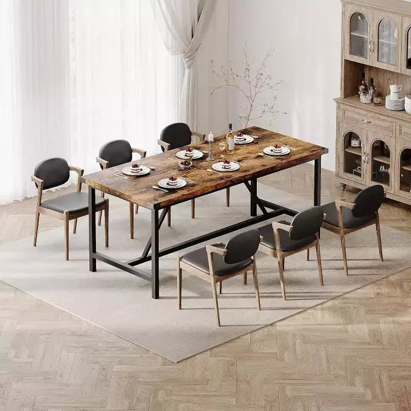 Grande table de cuisine rectangulaire de 180 cm, table à manger en bois de style rustique pour 8 personnes, table de dîner moderne pour la maison, le bureau, la salle à manger, le salon