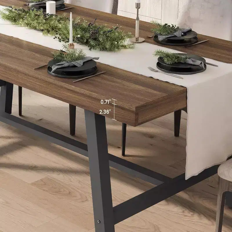 Grande table à manger rectangulaire de 160 cm pour 4 à 6 personnes, table de cuisine rustique en bois avec pieds en métal, table de patio industrielle pour salon, salle à manger