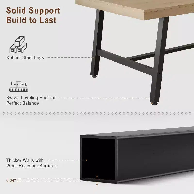 Grande table à manger rectangulaire de 160 cm pour 4 à 6 personnes, table de cuisine rustique en bois avec pieds en métal, table de patio industrielle pour salon, salle à manger