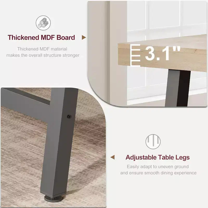 Grande table à manger rectangulaire de 160 cm pour 4 à 6 personnes, table de cuisine rustique en bois avec pieds en métal, table de patio industrielle pour salon, salle à manger