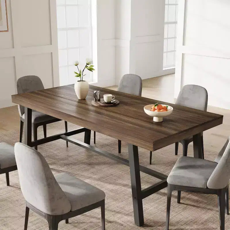 Grande table à manger rectangulaire de 160 cm pour 4 à 6 personnes, table de cuisine rustique en bois avec pieds en métal, table de patio industrielle pour salon, salle à manger
