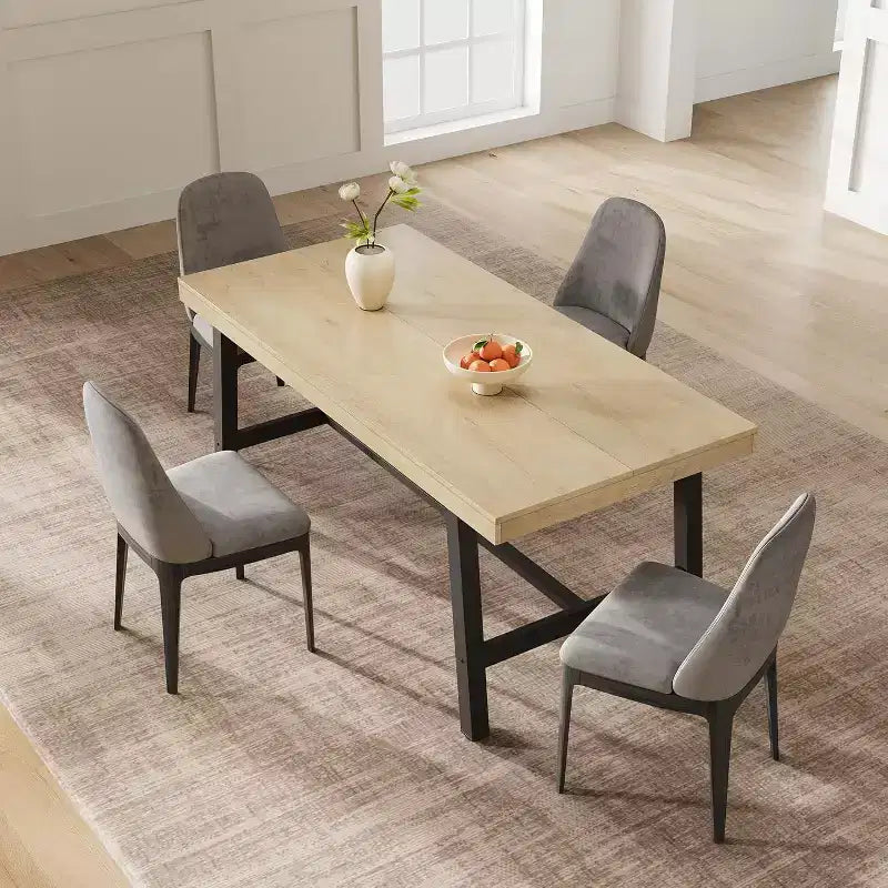 Grande table à manger rectangulaire de 160 cm pour 4 à 6 personnes, table de cuisine rustique en bois avec pieds en métal, table de patio industrielle pour salon, salle à manger