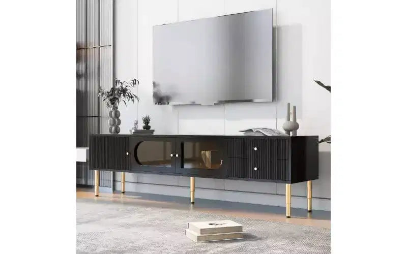 Meuble TV Acekool avec tiroirs de rangement et armoires, console multimédia facile à assembler pour téléviseurs jusqu'à 80 pouces, blanc