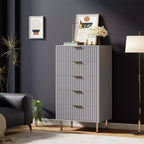 Commode moderne en bois de 122 cm de haut avec 5 tiroirs cannelés profonds et un large plateau pour chambre à coucher, salon, couloir, chambre d'enfant