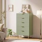 Commode moderne en bois de 122 cm de haut avec 5 tiroirs cannelés profonds et un large plateau pour chambre à coucher, salon, couloir, chambre d'enfant