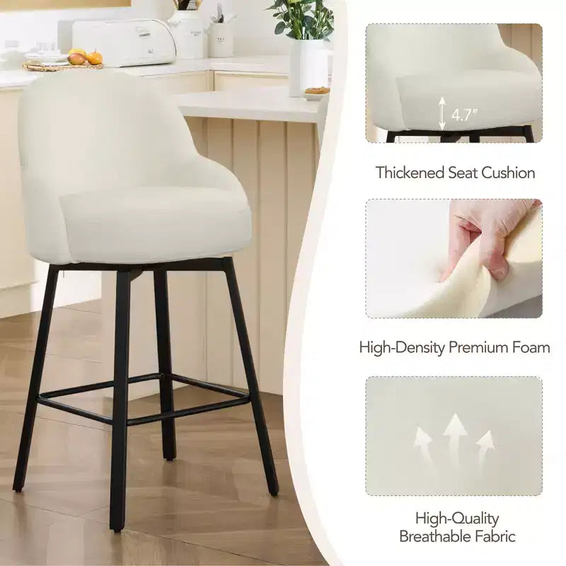 Tabouret de comptoir pivotant moderne Spruce&Spring avec dossier bas incurvé et assise rembourrée moelleuse