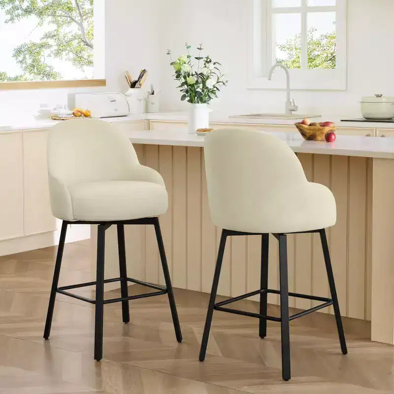 Tabouret de comptoir pivotant moderne Spruce&Spring avec dossier bas incurvé et assise rembourrée moelleuse