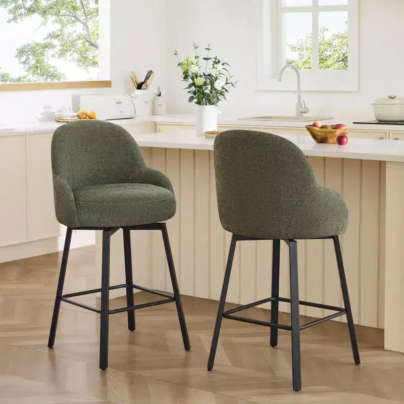 Tabouret de comptoir pivotant moderne Spruce&Spring avec dossier bas incurvé et assise rembourrée moelleuse