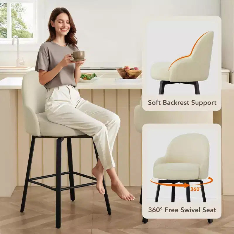 Tabouret de comptoir pivotant moderne Spruce&Spring avec dossier bas incurvé et assise rembourrée moelleuse