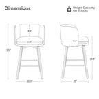 Tabouret de comptoir pivotant Spruce&Spring avec dossier incurvé, assise double épaisseur et piètement en métal