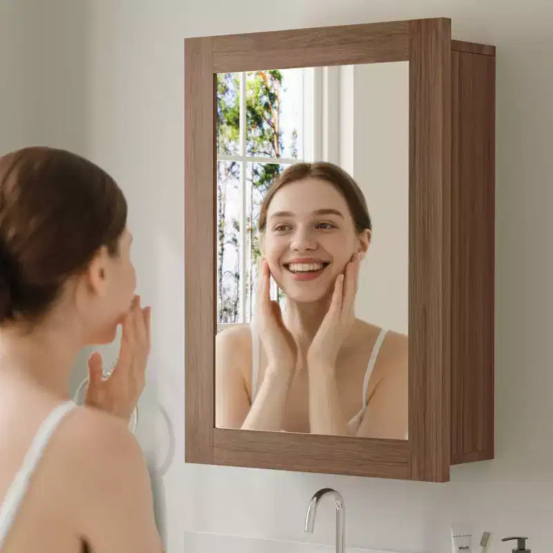 Armoire de salle de bain avec miroir, armoire murale en bois avec miroir et étagères intérieures réglables
