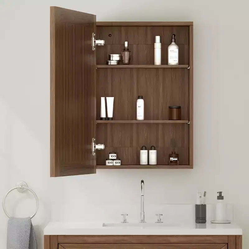 Armoire de salle de bain avec miroir, armoire murale en bois avec miroir et étagères intérieures réglables
