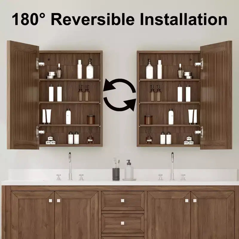 Armoire de salle de bain avec miroir, armoire murale en bois avec miroir et étagères intérieures réglables