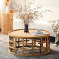 GDFStudio Jovren 31.5 Rustic Wooden Round Coffee Table with Open-Frame Base