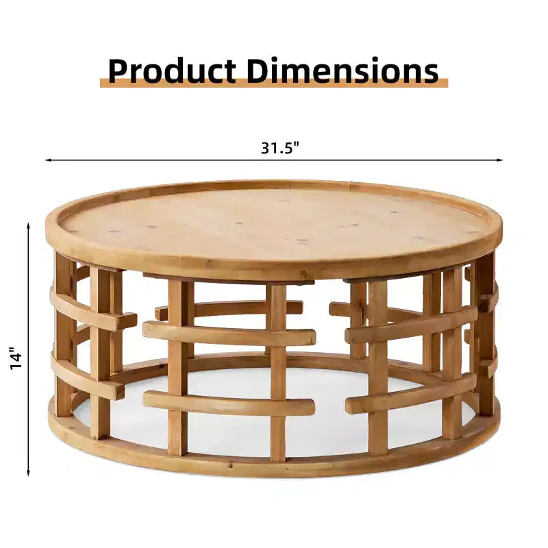 Table basse ronde rustique en bois GDFStudio Jovren 31,5 avec base à cadre ouvert