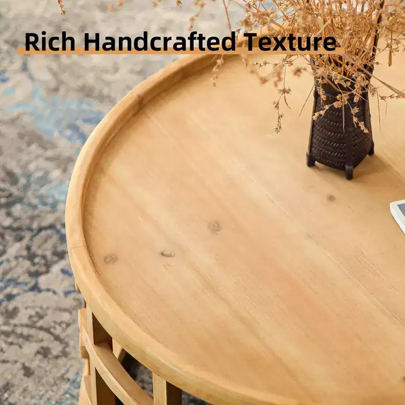 Table basse ronde rustique en bois GDFStudio Jovren 31,5 avec base à cadre ouvert