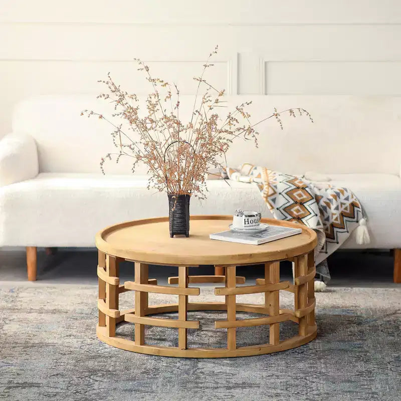 Table basse ronde rustique en bois GDFStudio Jovren 31,5 avec base à cadre ouvert