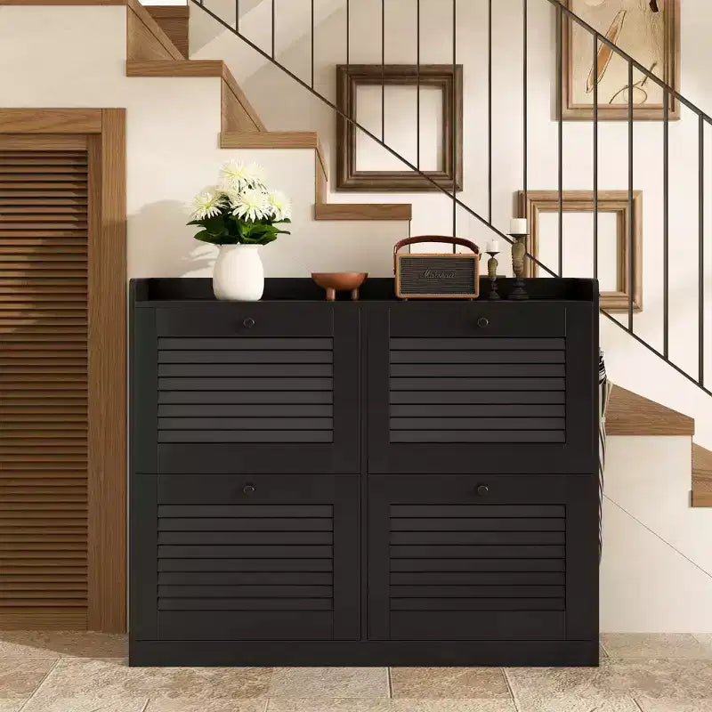 Meuble à chaussures avec tiroirs basculants, Meuble à chaussures étroit avec pieds en bois, Organisateur de chaussures autoportant pour couloir, chambre, salon