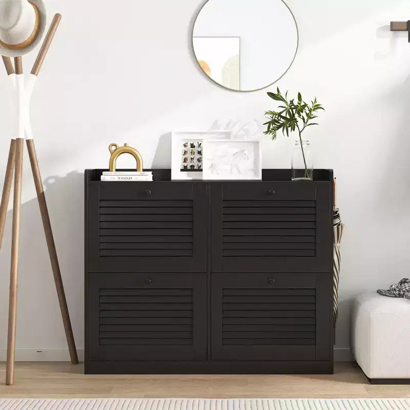Meuble à chaussures avec tiroirs basculants, Meuble à chaussures étroit avec pieds en bois, Organisateur de chaussures autoportant pour couloir, chambre, salon