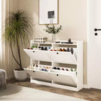 Meuble à chaussures avec tiroirs basculants, Meuble à chaussures étroit avec pieds en bois, Organisateur de chaussures autoportant pour couloir, chambre, salon