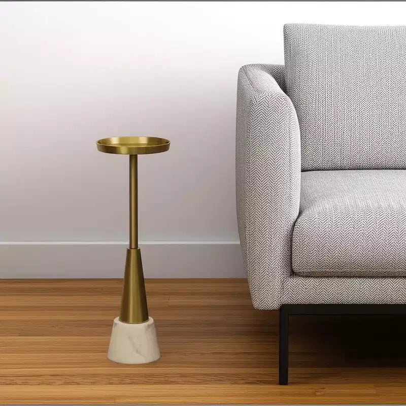 HomeRoots Table d'appoint ronde sur pied en métal doré et blanc 24