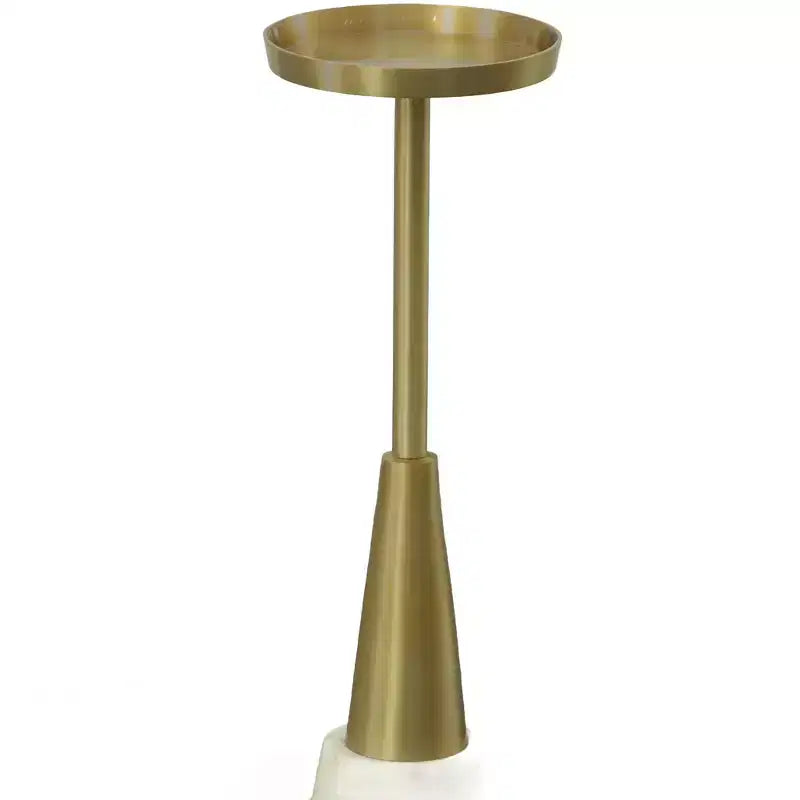 HomeRoots Table d'appoint ronde sur pied en métal doré et blanc 24