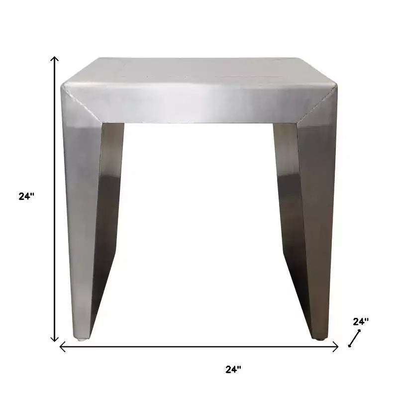Table d'appoint carrée HomeRoots 24 en aluminium argenté et bois massif avec piètement traîneau
