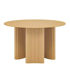 PexFix Table de salle à manger ronde 117 cm pour 4 personnes avec plateau à bords arqués et pieds cannelés pour salon salle à manger café bureau Naturel